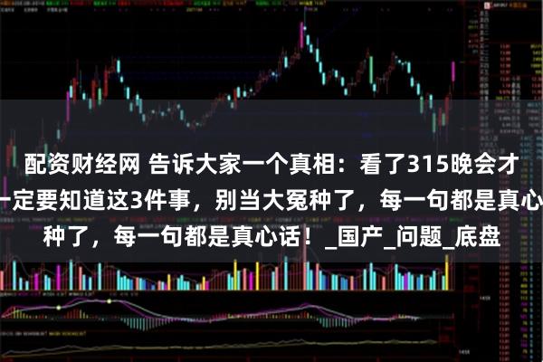 配资财经网 告诉大家一个真相：看了315晚会才明白，买新能源车前一定要知道这3件事，别当大冤种了，每一句都是真心话！_国产_问题_底盘
